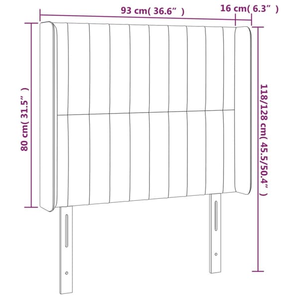 Sänggavel LED mörkgrå 93x16x118/128 cm tyg