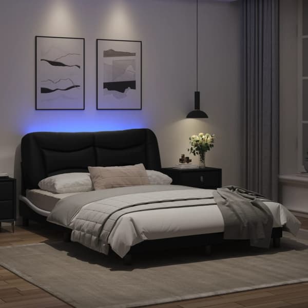 Bed Frame with LED without Mattress "Hvar" Black and White 120x200 cm