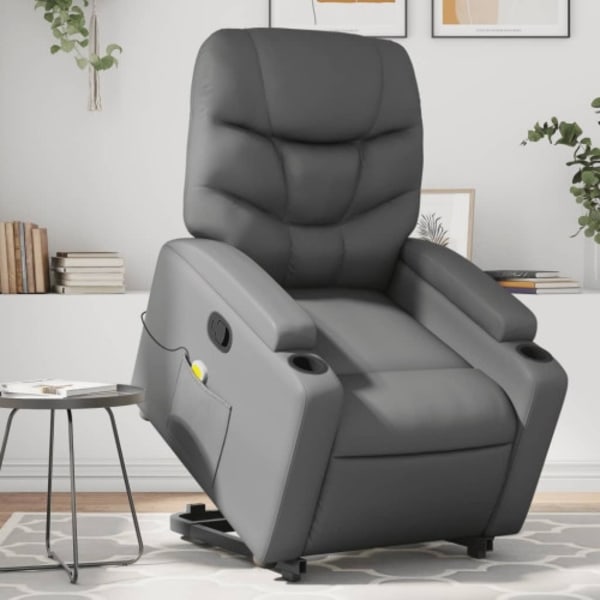Massagefåtölj med uppresningshjälp Grå konstläder