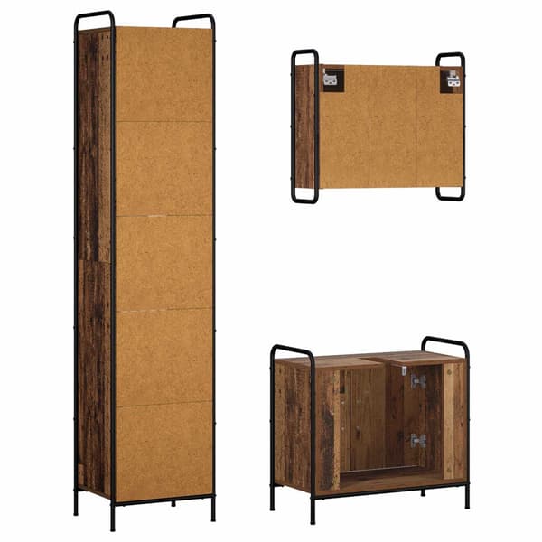 Badrumsskåpsset 3 st Gammalt trä 40 x 36 x 181 cm