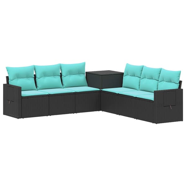 Soffset 7 pcs Svart och blå Poly Rattan och stål