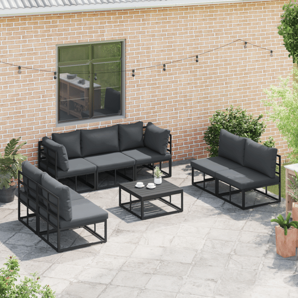 Trädgårdsoffset med kudde 8 pcs Svart Aluminium
