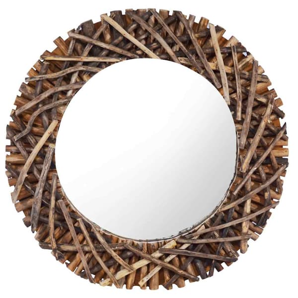 Väggspegel rund 60 cm teak