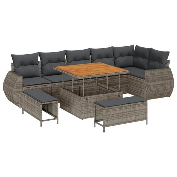 Trädgårdsoffset med kudde med lagring 9 pcs Grå Poly Rattan