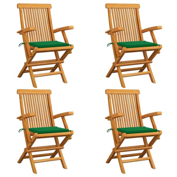 Trädgårdsstolar med gröna dynor 4 st massiv teak