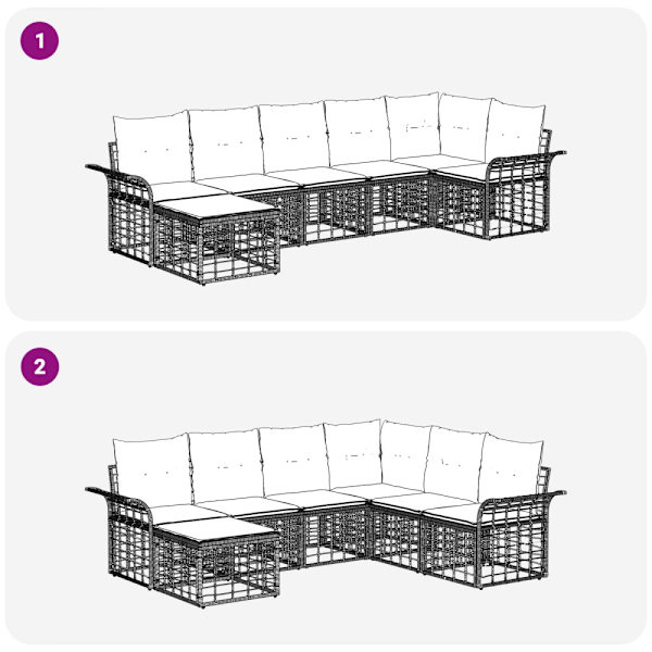 Utomhussoffset 7 pcs Svart och Mörkgrå Polyester