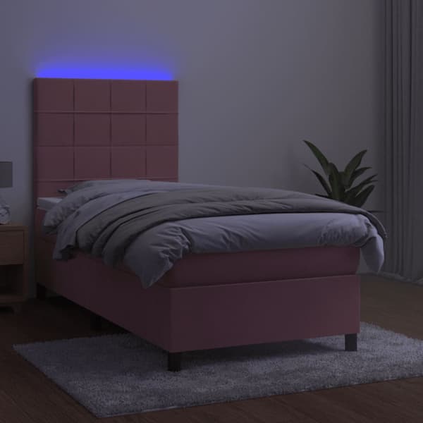 Ramsäng med madrass rosa & LED 100x200 cm sammet