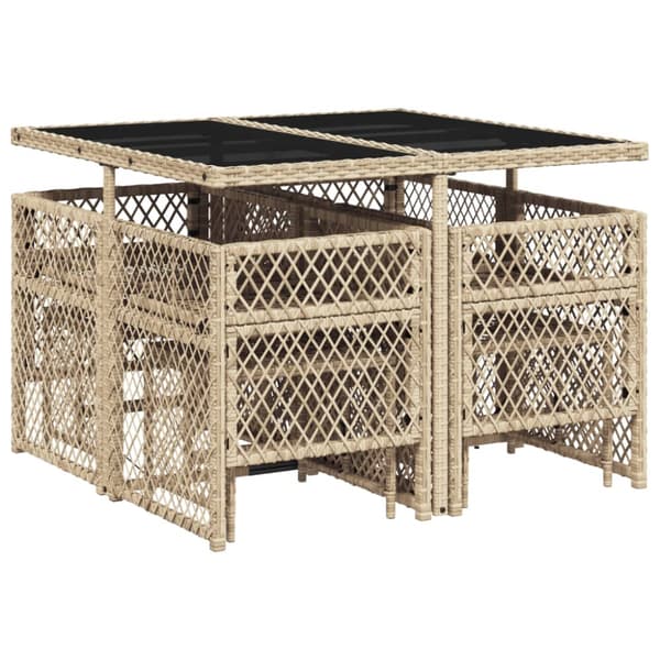 Matgrupp för trädgården med dynor 9 delar beige konstrotting