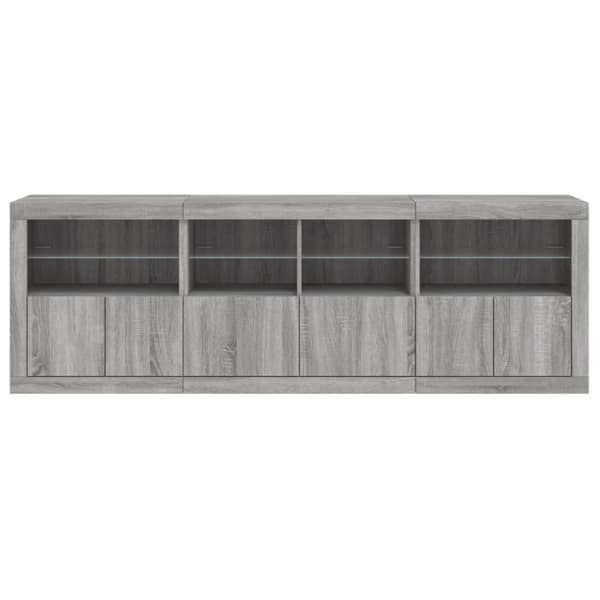 Skänk med LED-belysning grå sonoma 202x37x67 cm