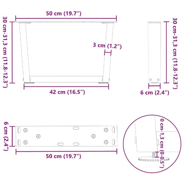 Soffbordsben V-formade 2 st vita 50x(30-31,3) cm stål