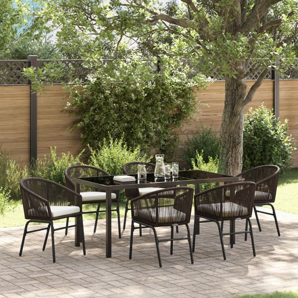 Trädgårdsmöbelset 7 pcs Brun Pulverlackerat stål