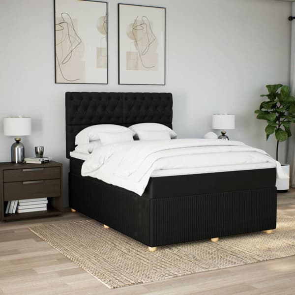 Ramsäng med madrass svart 140x190 cm tyg