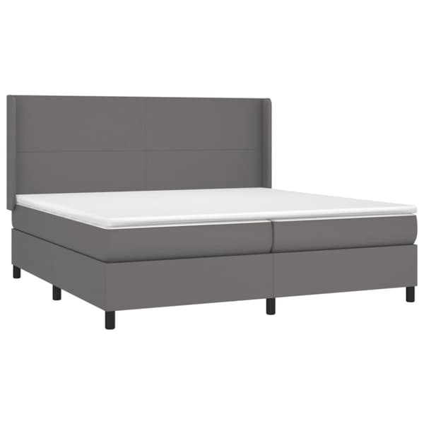 Ramsäng med madrass & LED grå 200x200 cm konstläder