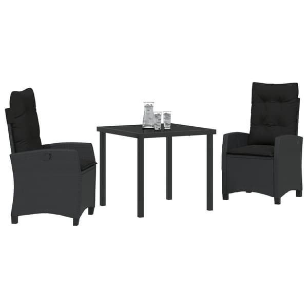 Trädgårdsmöbelset med kudde 3 pcs Svart konstrotting