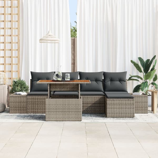 Trädgårdsoffset med lagring 6 pcs Grå Poly rattan