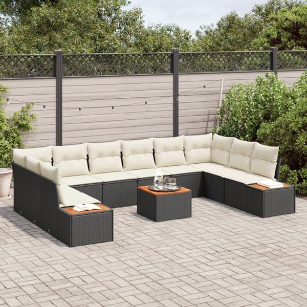 Trädgårdsoffset med kudde 11 pcs Svart Poly rattan
