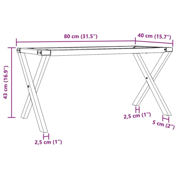 Bordsben för soffbord X-ram 80x40x43 cm stål
