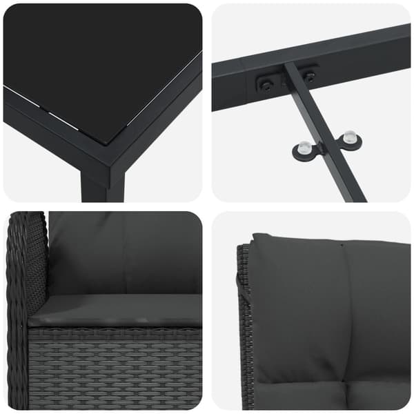 Trädgårdsmöbelset med kudde 9 pcs Svart konstrotting