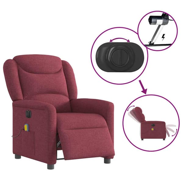 Elektrisk massagefåtölj vinröd tyg