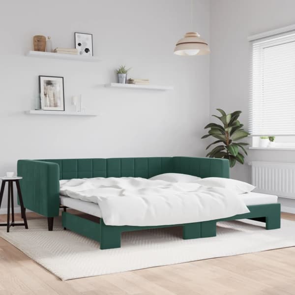 Dagbädd utdragbar mörkgrön 100x200 cm sammet