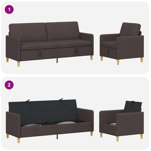 Soffgrupp med förvaring 2 pcs Mörkbrun Polyester