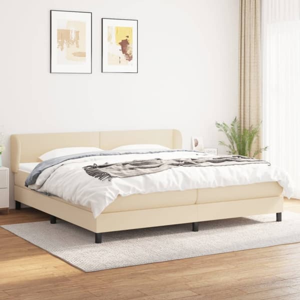 Ramsäng med madrass gräddvit 200x200 cm tyg
