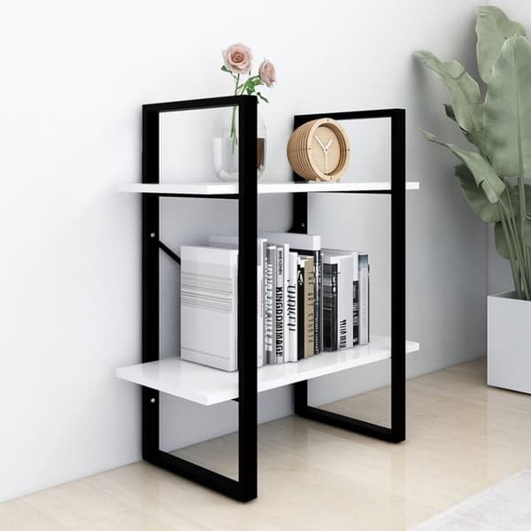 Bokhylla 2 hyllplan vit 60x30x70 cm konstruerat trä