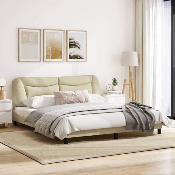 Bed Frame without Mattress "Hvar" Cream 180x200 cm Fabric