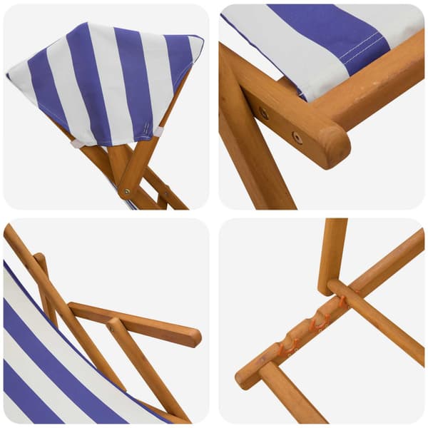 Deck Chair 3 Position Massiv Eukalyptus Trä Blå och Vit