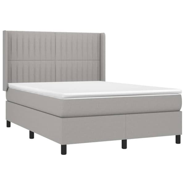 Ramsäng med madrass & LED ljusgrå 140x190 cm tyg