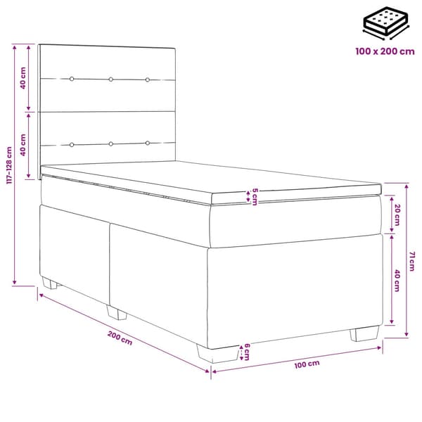 Kontinentalsäng med madrass Rosa 100 x 200 cm Sammet