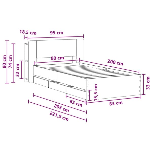 Sängram med förvaring Vit 80 x 200 cm Konstruerat trä