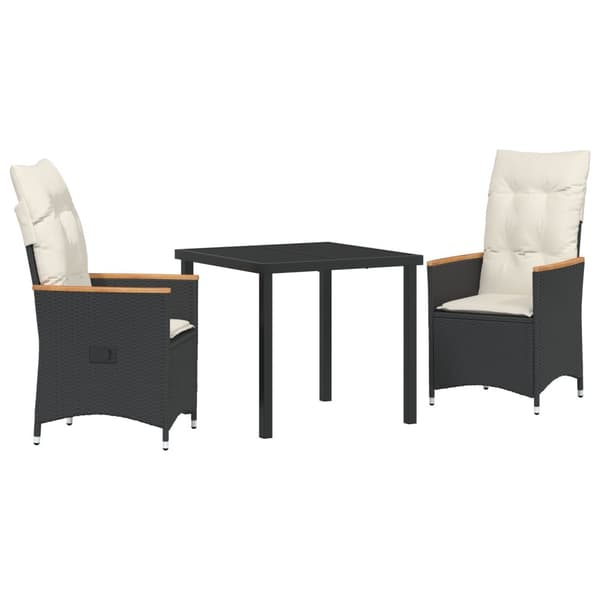 Trädgårdsmöbelset med kudde 3 pcs Svart konstrotting