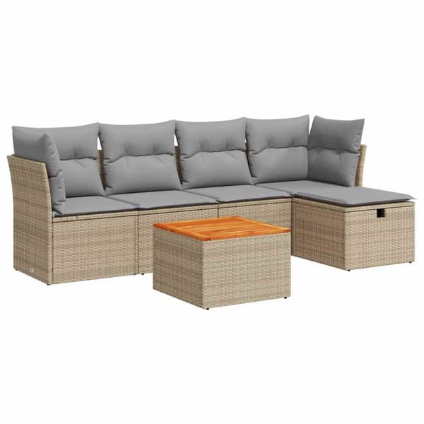 Soffgrupp för trädgården med dynor 6 delar beige konstrotting