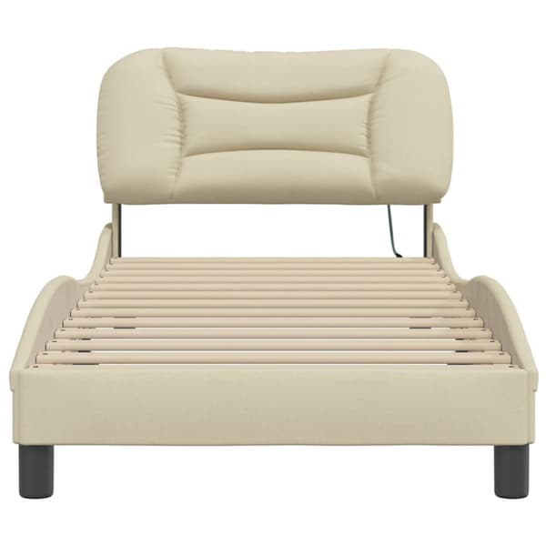 Bed Frame with LED without Mattress "Hvar" Cream 80x200 cm Fabric