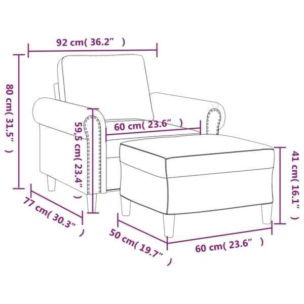 Fåtölj med fotpall blå 60 cm sammet