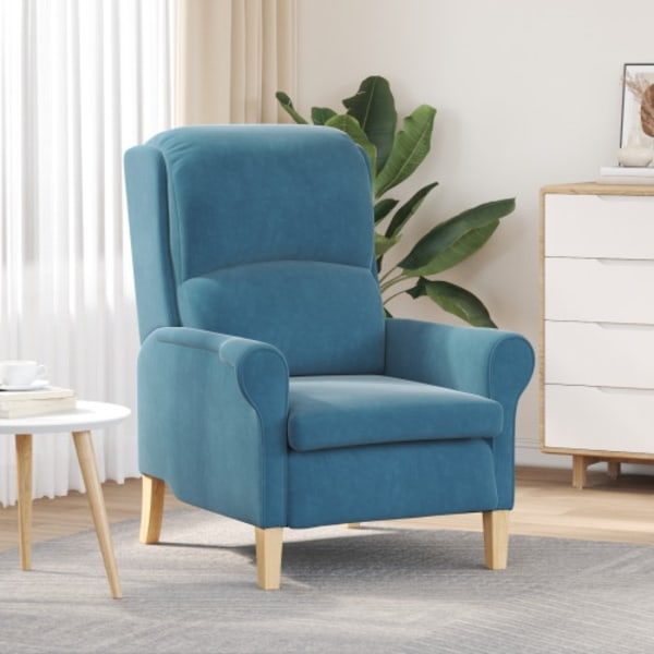 Blå Fåtölj Blå Tyg, Trä Standard Ergonomisk Blå Fåtölj