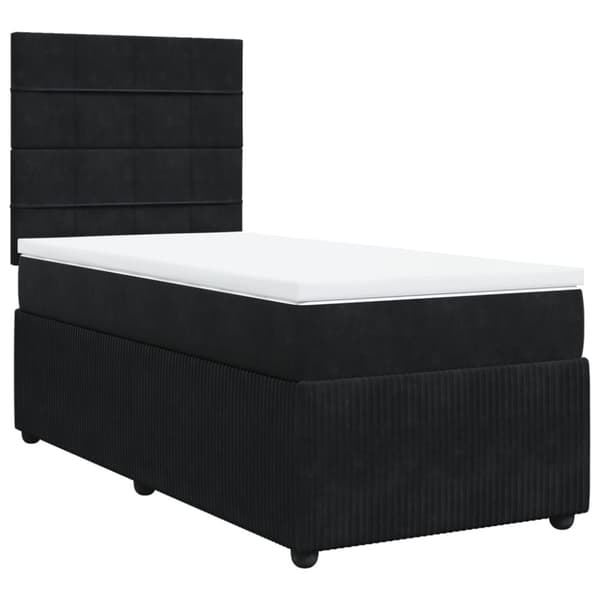 Ramsäng med madrass svart 90x190 cm sammet