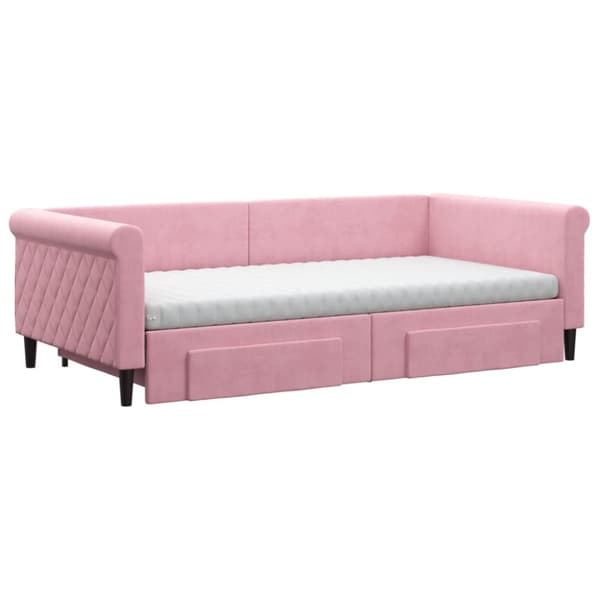 Dagbädd utdragbar med lådor rosa 100x200 cm sammet