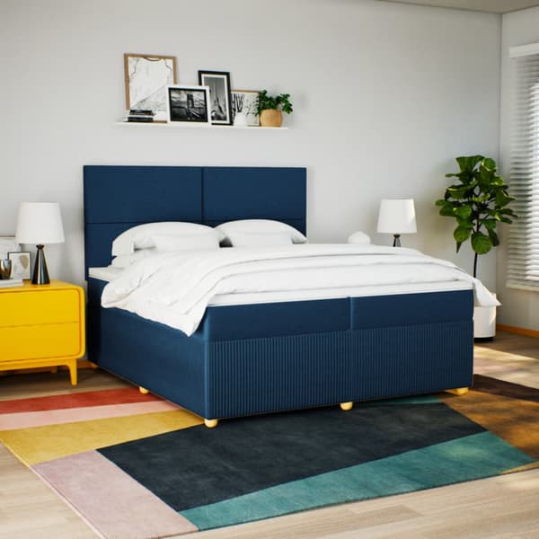 Ramsäng med madrass blå 200x200 cm tyg