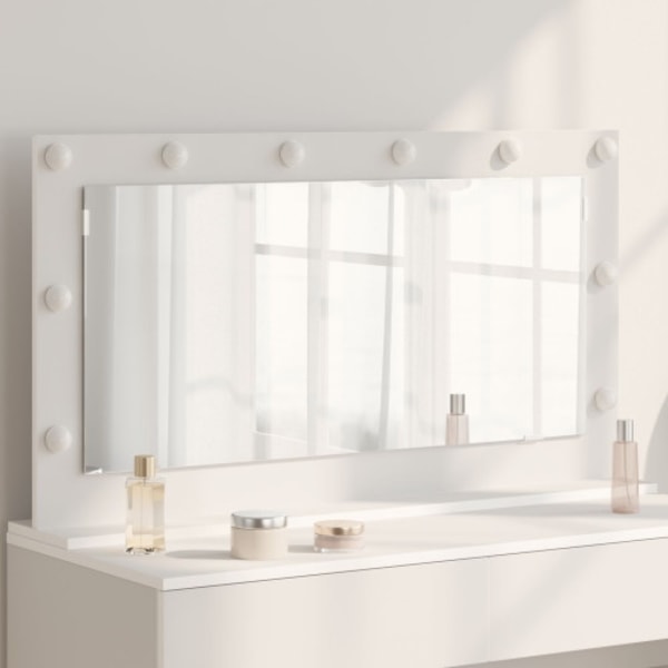 Skrivbordsspegel med LED-lampor Vit 100x55x18 cm