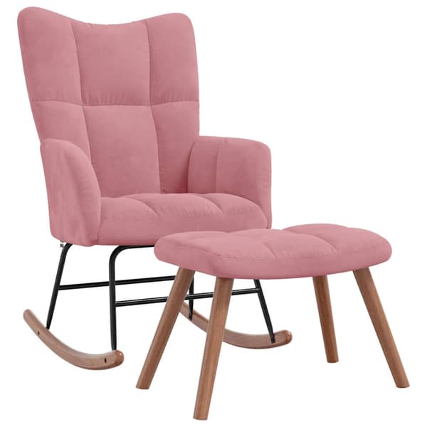 Gungstol med fotpall rosa sammet