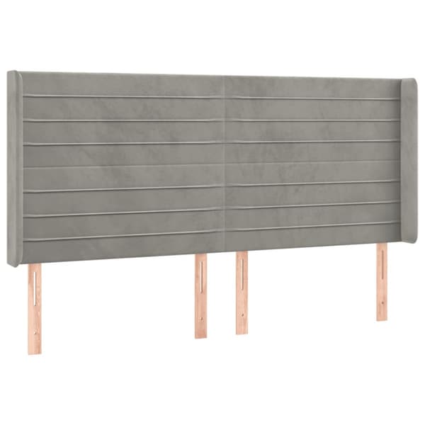 Sänggavel LED ljusgrå 183x16x118/128 cm sammet
