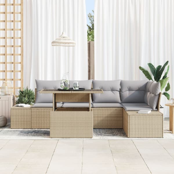 Trädgårdsoffset med kudde 6 pcs Beige Poly rattan