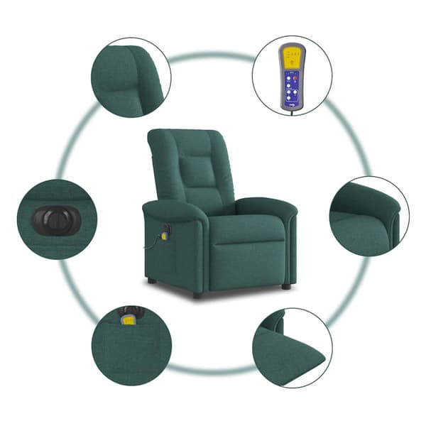 Elektrisk massagefåtölj mörkgrön tyg