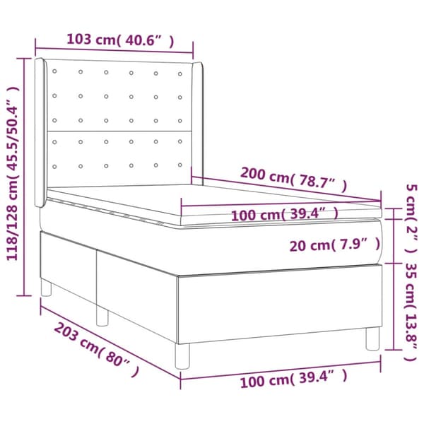 Ramsäng med madrass & LED ljusgrå 100x200 cm sammet