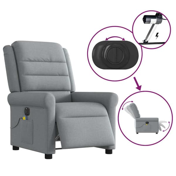 Elektrisk massagefåtölj ljusgrå tyg