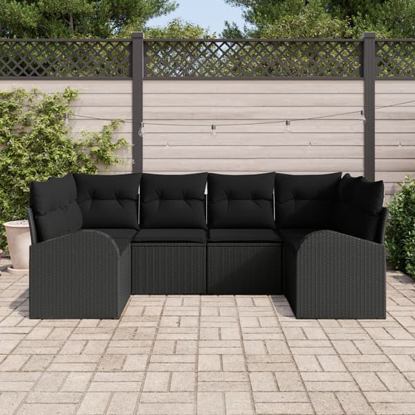 Trädgårdsoffset med kudde 6 pcs Svart Poly Rattan