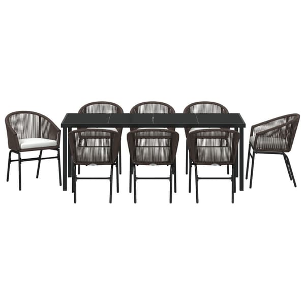 Trädgårdsmöbelset 9 pcs Brun Pulverlackerat stål