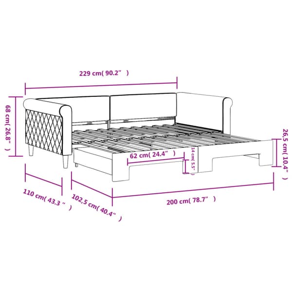 Dagbädd utdragbar svart 100x200 cm sammet
